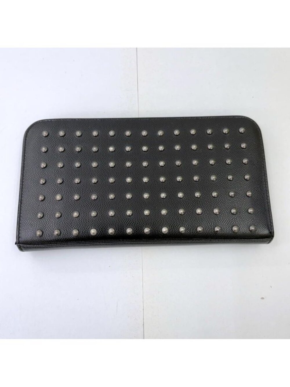 Saint Laurent Paris Zip Around Wallet with Studs Black Leather